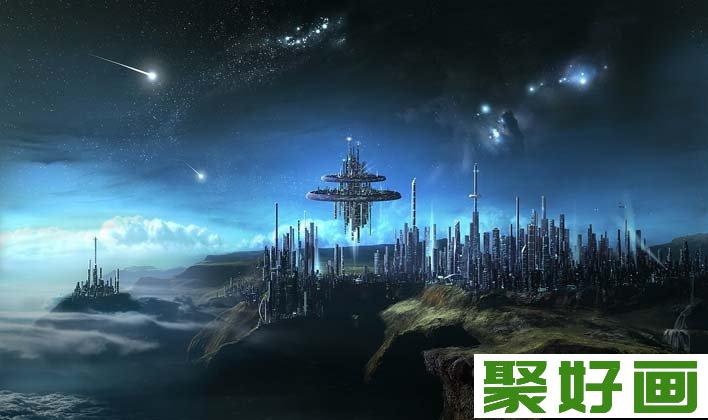 未来城市科幻画图片：浩瀚星际未来都市科幻图片创想壁纸