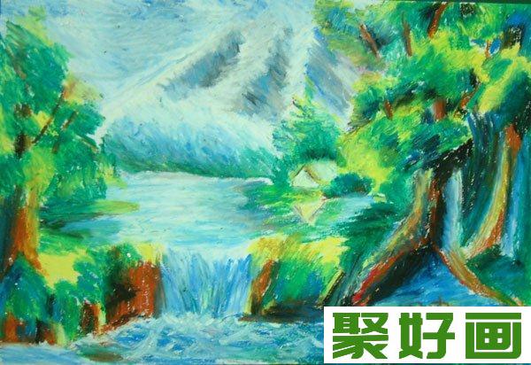 儿童画欣赏：美丽的景色蜡笔画作品