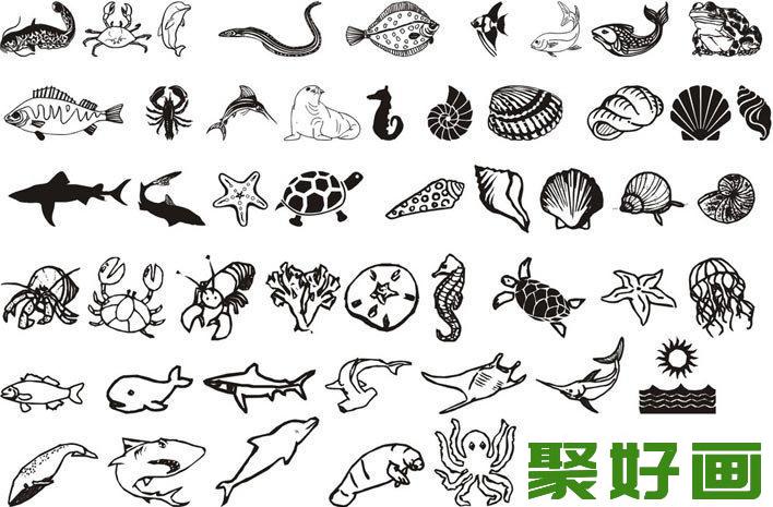 海洋动物和海洋生物简笔画图片