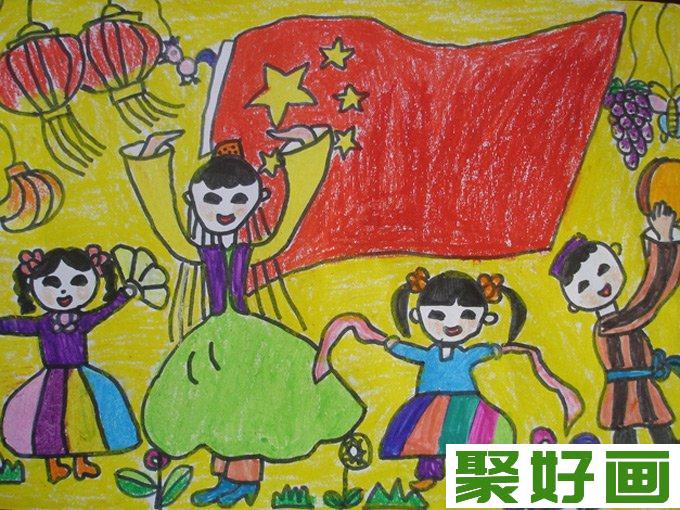 幼儿绘画作品图片：我们在五星红旗下幸福的成长