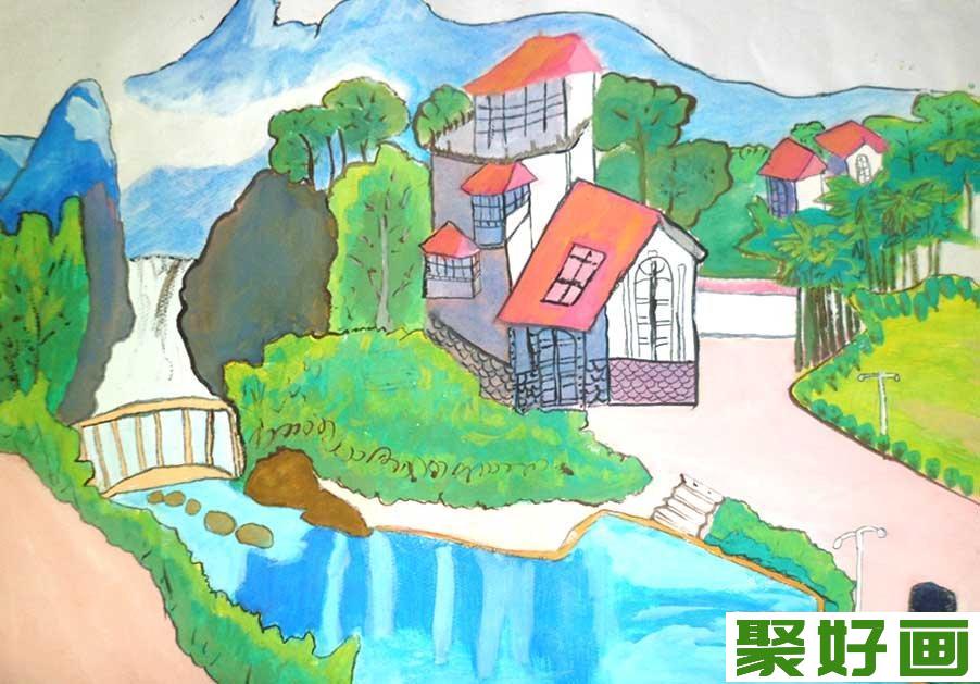 美丽的家乡儿童水粉画作品欣赏