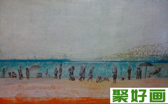 白色岩石+丙烯酸+油画棒混合颜料画风景画18