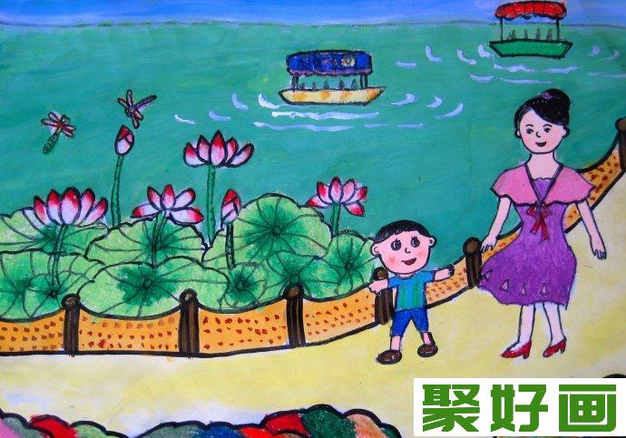 水上乐园水彩画