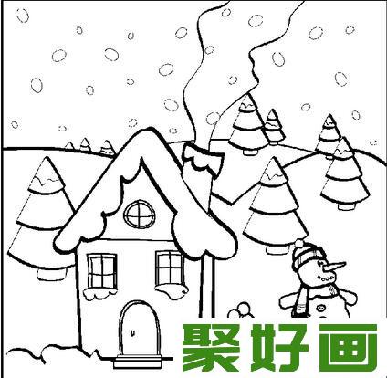 冬天雪景简笔画作品欣赏