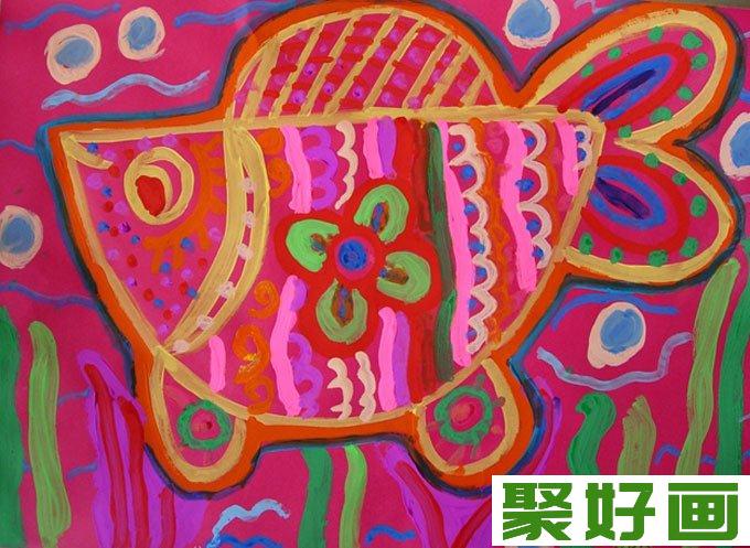 鱼的儿童水粉画：鱼儿鱼儿水中慢慢游（11）