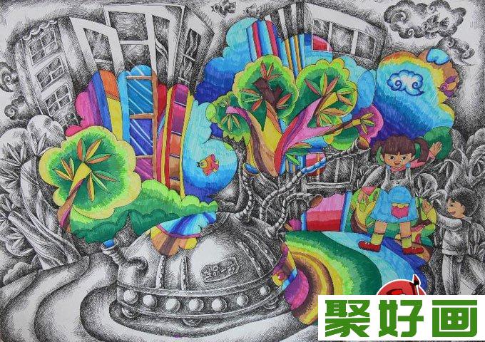 低碳环保科幻画图片学生儿童画欣赏（2）