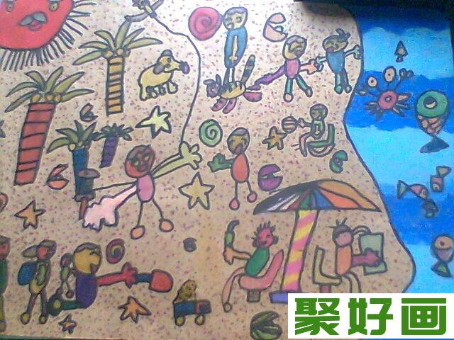 夏季游泳水彩画作品