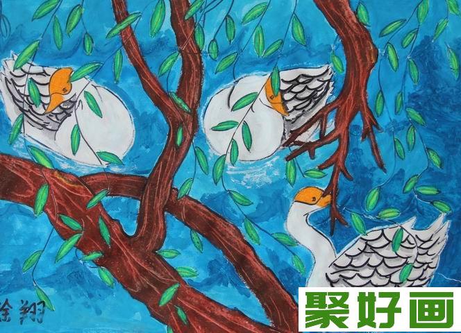 儿童水粉画：可爱的动物水粉画作品欣赏