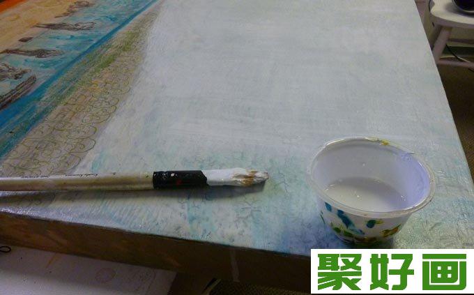 白色岩石+丙烯酸+油画棒混合颜料画风景画15