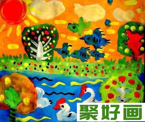 美丽的家乡儿童水粉画作品欣赏