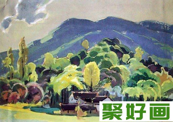 乡村风景水粉画