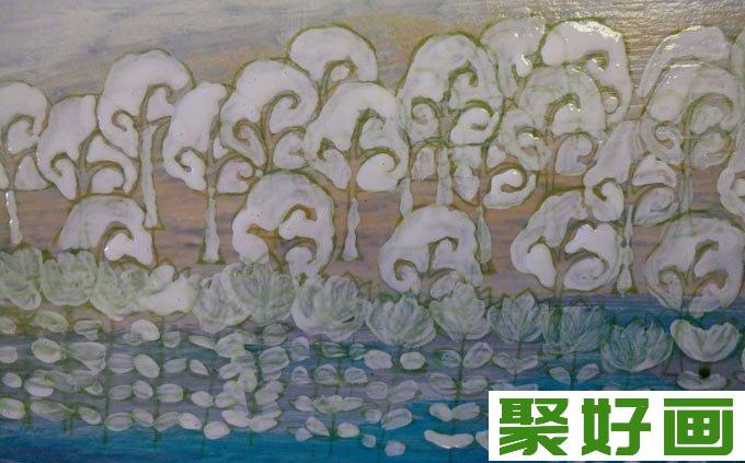 白色岩石+丙烯酸+油画棒混合颜料画风景画16