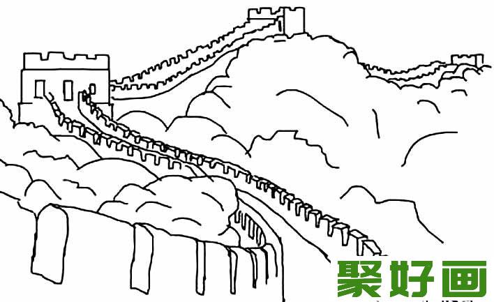 长城简笔画图片，万里长城线描画简笔画图片