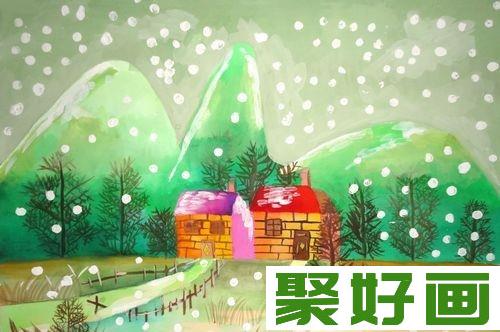 冬日雪景儿童水彩画作品欣赏