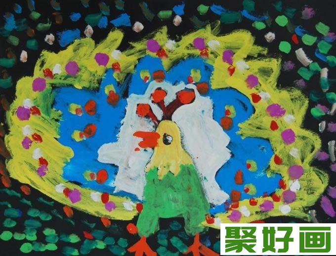 孔雀水粉儿童画