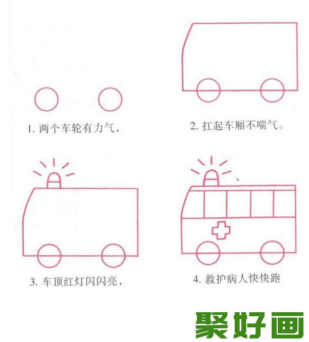 救护车简笔画:简单易学的儿童画图文教程44个