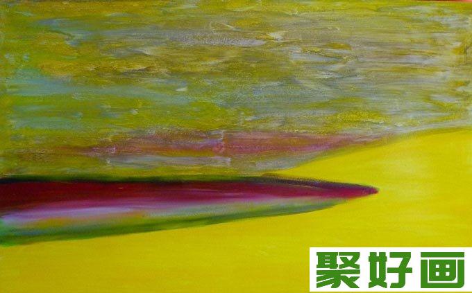 白色岩石+丙烯酸+油画棒混合颜料画风景画03