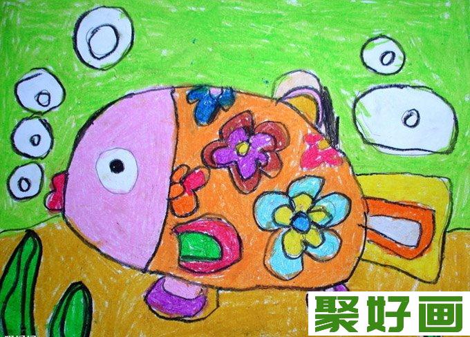 可爱的儿童画，三幅花花鱼水彩画