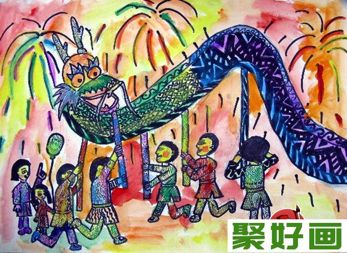 儿童画欢度春节图片:小朋友欢喜过新年作品2