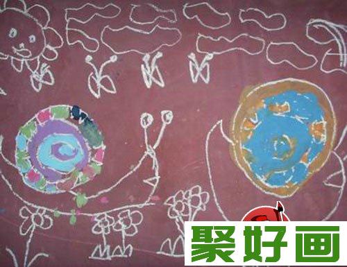 幼儿画画作品：幼儿园中班儿童绘画动物作品（1）蜗牛