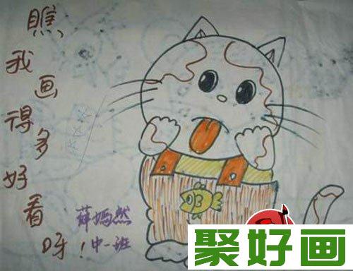 幼儿画画作品：幼儿园中班儿童绘画动物作品（1）可爱的小猫咪