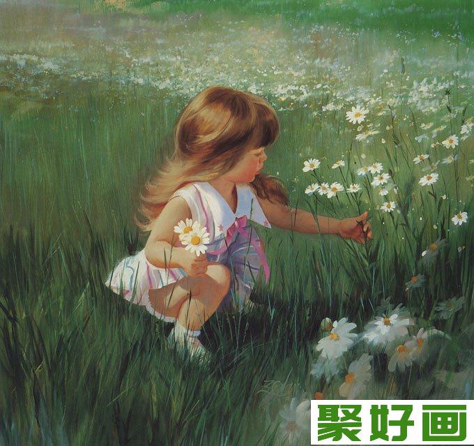 儿童题材的水彩画作品组图-灿烂的花季