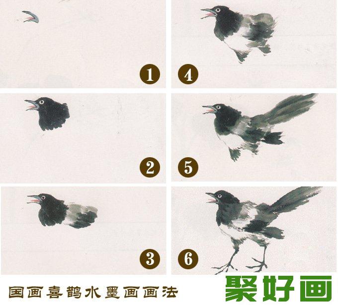 喜鹊水墨画初级教程，水墨喜鹊绘画步骤