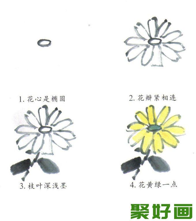 儿童学国画:菊花的绘画步骤方法