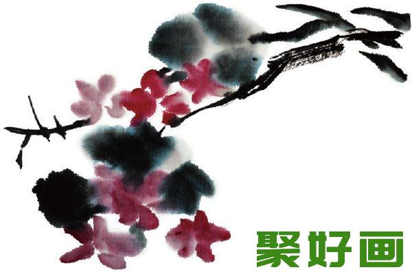 水墨紫薇花花枝