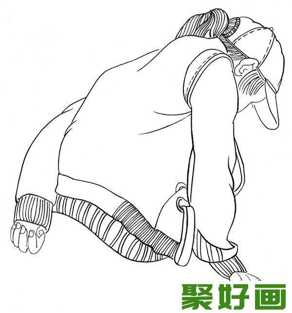 白描戴帽女孩上身轮廓