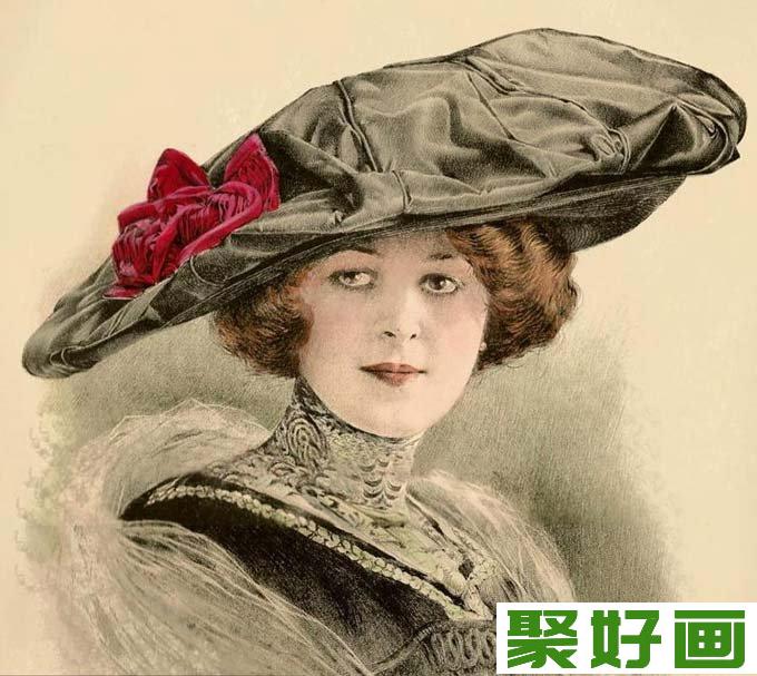 欧洲古典美女头像彩色铅笔素描图片09