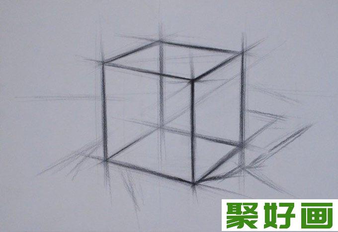 石膏立方体素描教程：立方体结构明暗素描绘画步骤05