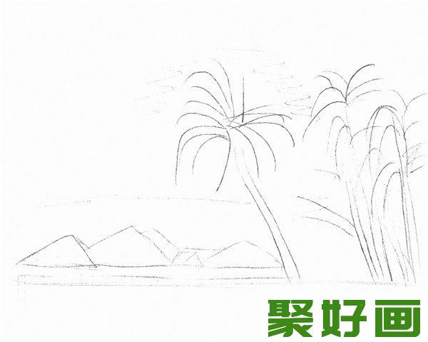 素描海边风景初步形态