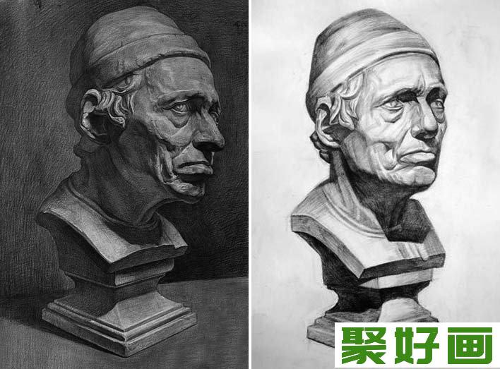 戴帽老人石戴帽男子石膏素描高清大图