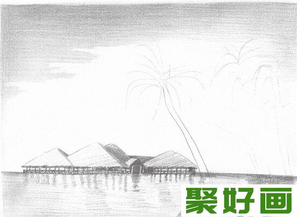 素描海边风景水纹