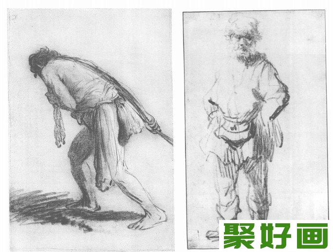 伦勃朗人物人体素描作品