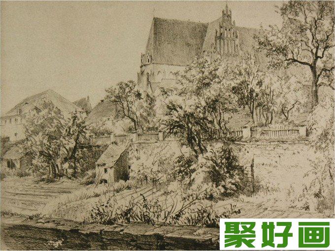 门采尔风景素描速写作品大全(下)-高清素描画图片2