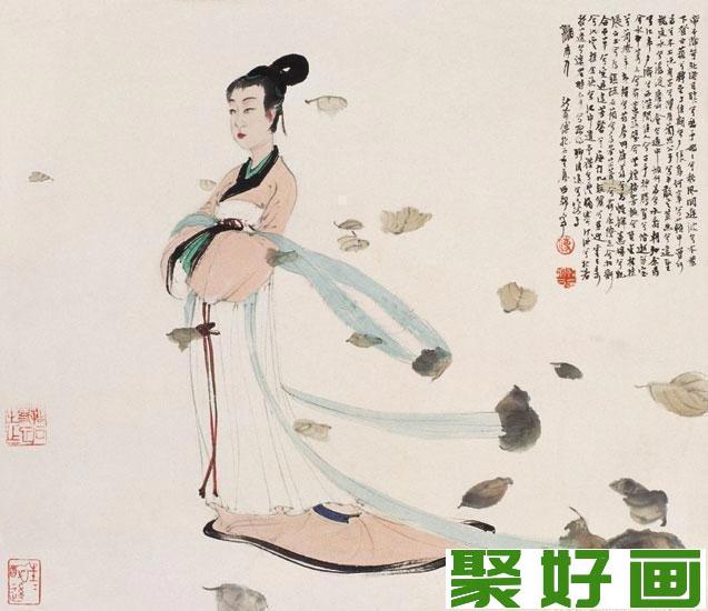 傅抱石《湘夫人图册页》_国画人物屈原夫人湘夫人画像