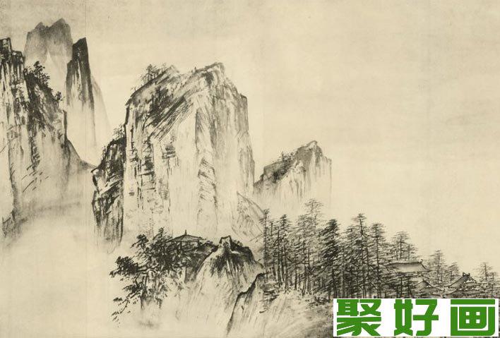 夏圭《溪山清远图》_江南江湖两岸清远秀丽山水景色水墨山水国画-加加色