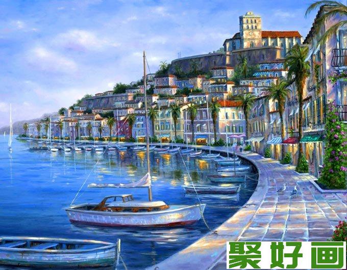 欧洲小镇油画风景图片12