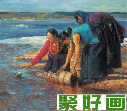 潘义奎油画：打水的姑娘们