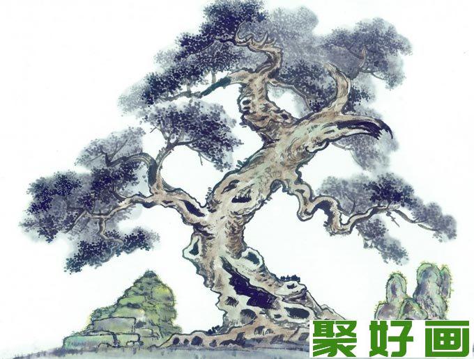 古树奇石图水墨画23