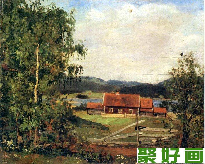 蒙克《奥斯陆郊区的风景》_描绘挪威奥斯陆郊区风格的风景油画