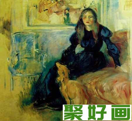 女性人物油画：少女与狗