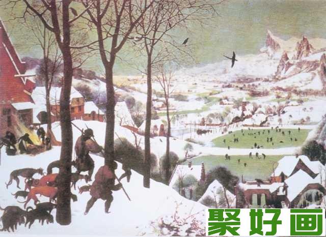 著名油画雪中猎人 