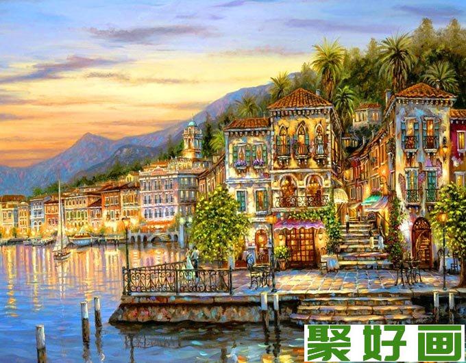 欧洲小镇油画风景图片13