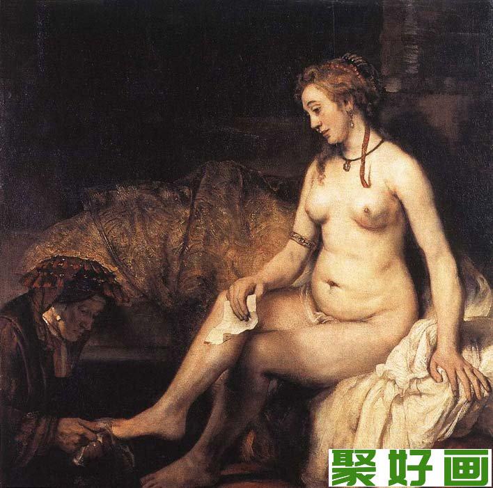 伦勃朗《沐浴的拔士巴》_伦勃朗妻子亨德里吉治人体油画艺术赏析