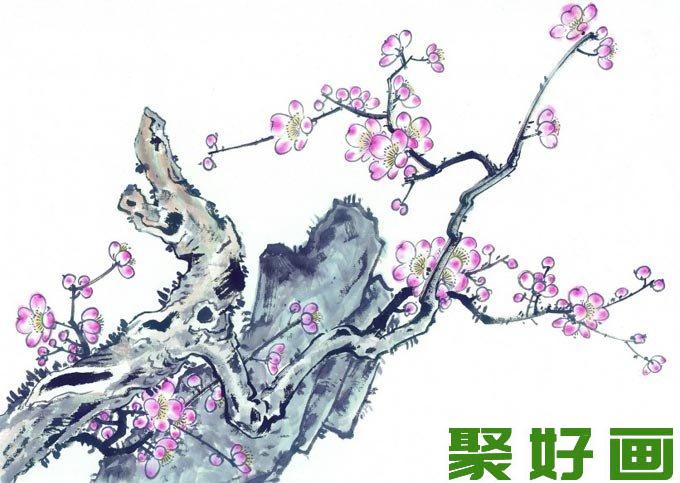 梅花奇石图水墨画10