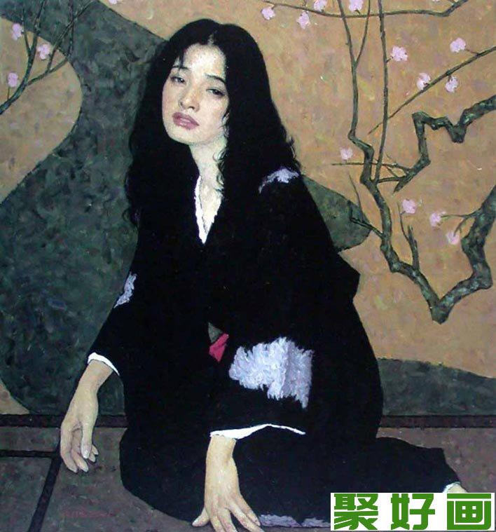 靳尚谊《醉》2001创作的两幅穿和服的女人油画作品