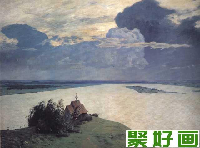 俄罗斯风景油画：墓地上空